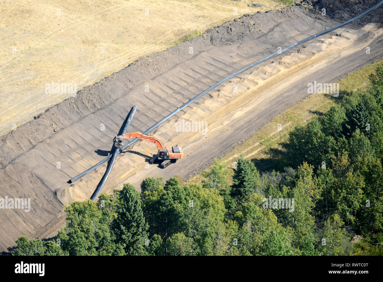 aerial, water pipeline construction, Blackfalds, Alberta Stock Photo