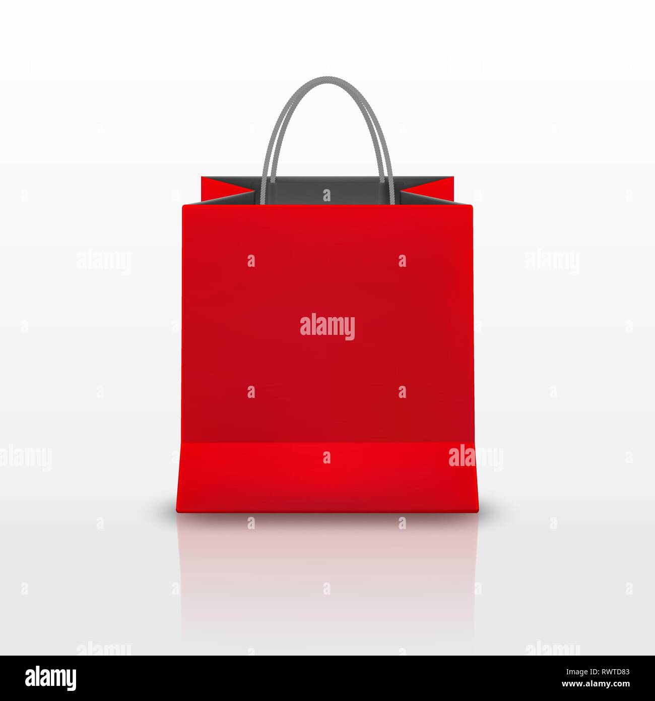 Realistic red Paper shopping bag with handles isolated on white ...