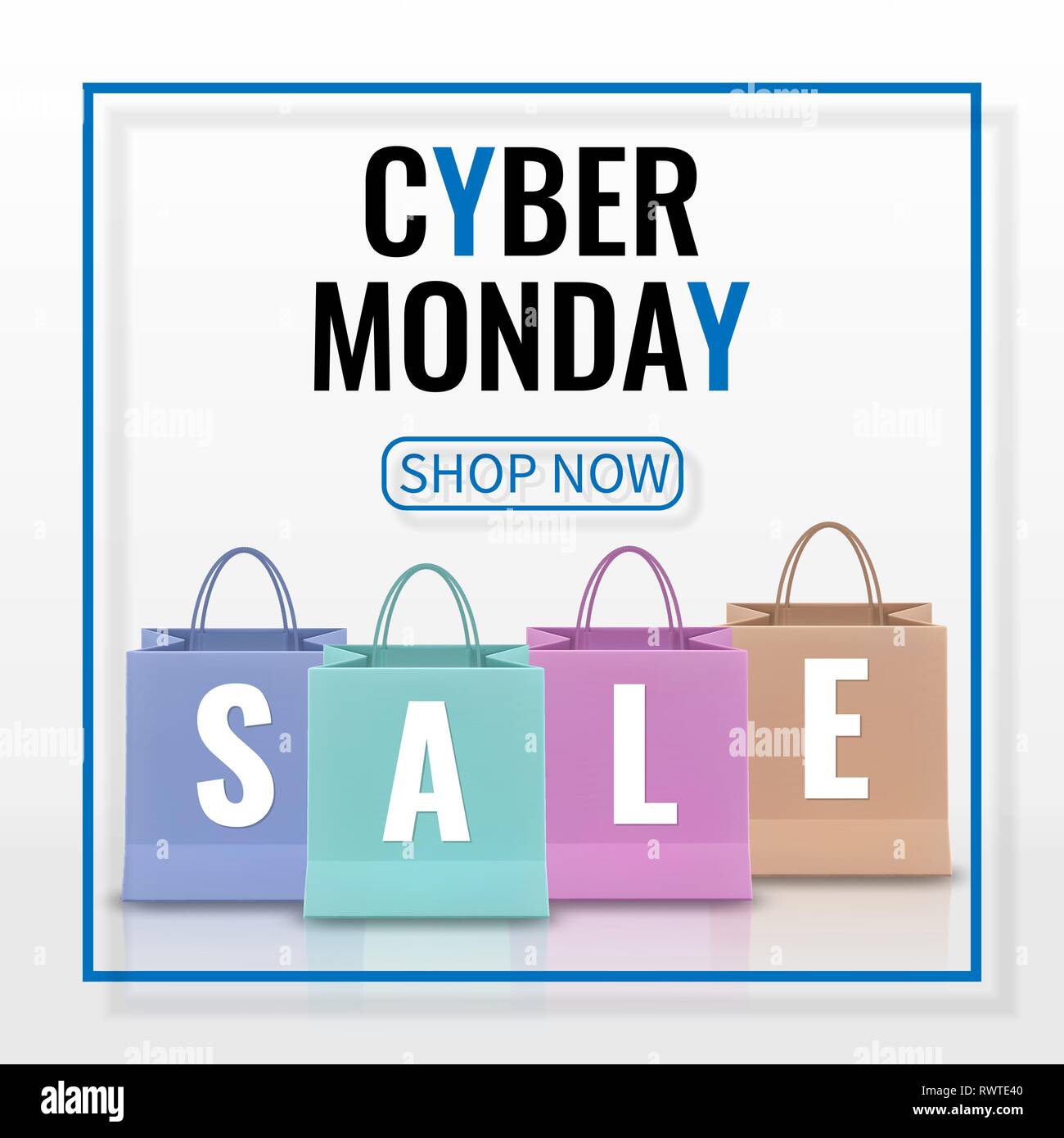 Cyber Monday Sale. Realistic Paper shopping bag with handles isolated