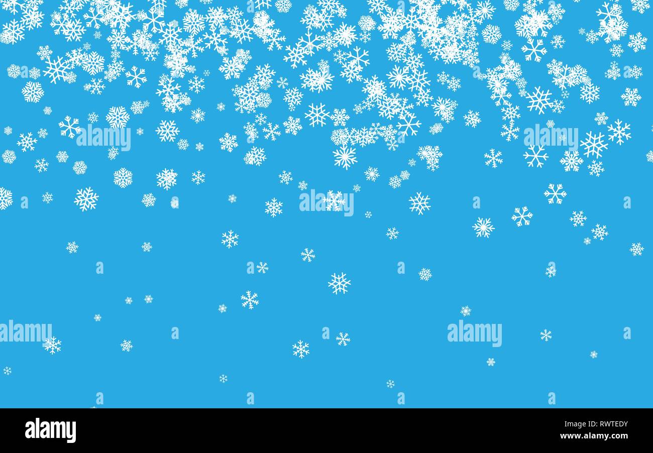 Christmas snow. Falling snowflakes on blue background. Snowfall. Vector ...
