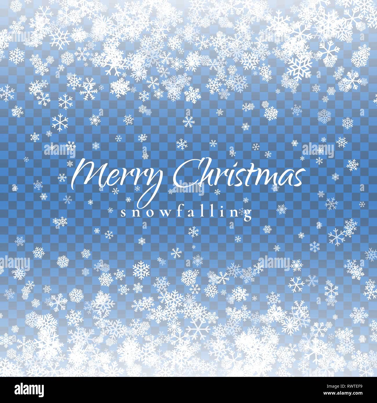 Christmas snow. Falling snowflakes on blue background. Snowfall. Vector ...