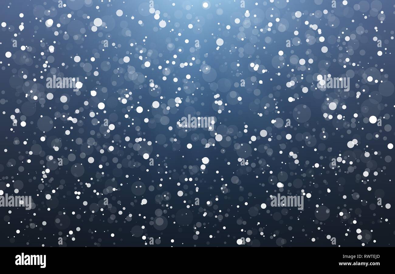 Christmas snow. Falling snowflakes on blue background. Snowfall. Vector ...