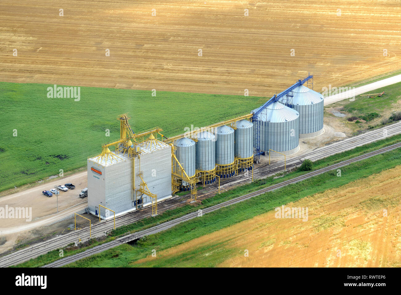 aerial, grain handling facility, Dauphin, Manitoba Stock Photo