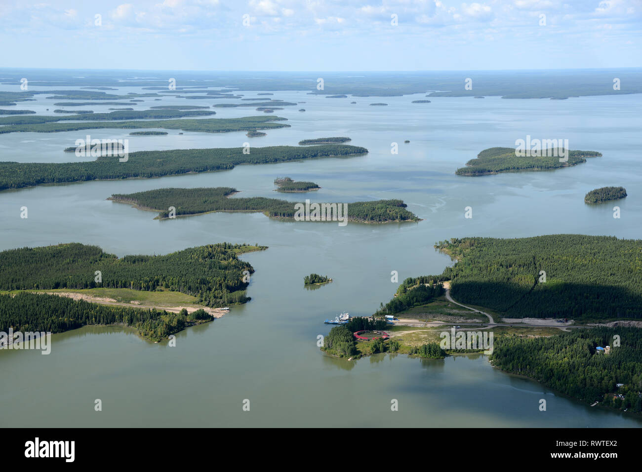 aerial, ferry, South Indian Lake, Manitoba Stock Photo Alamy