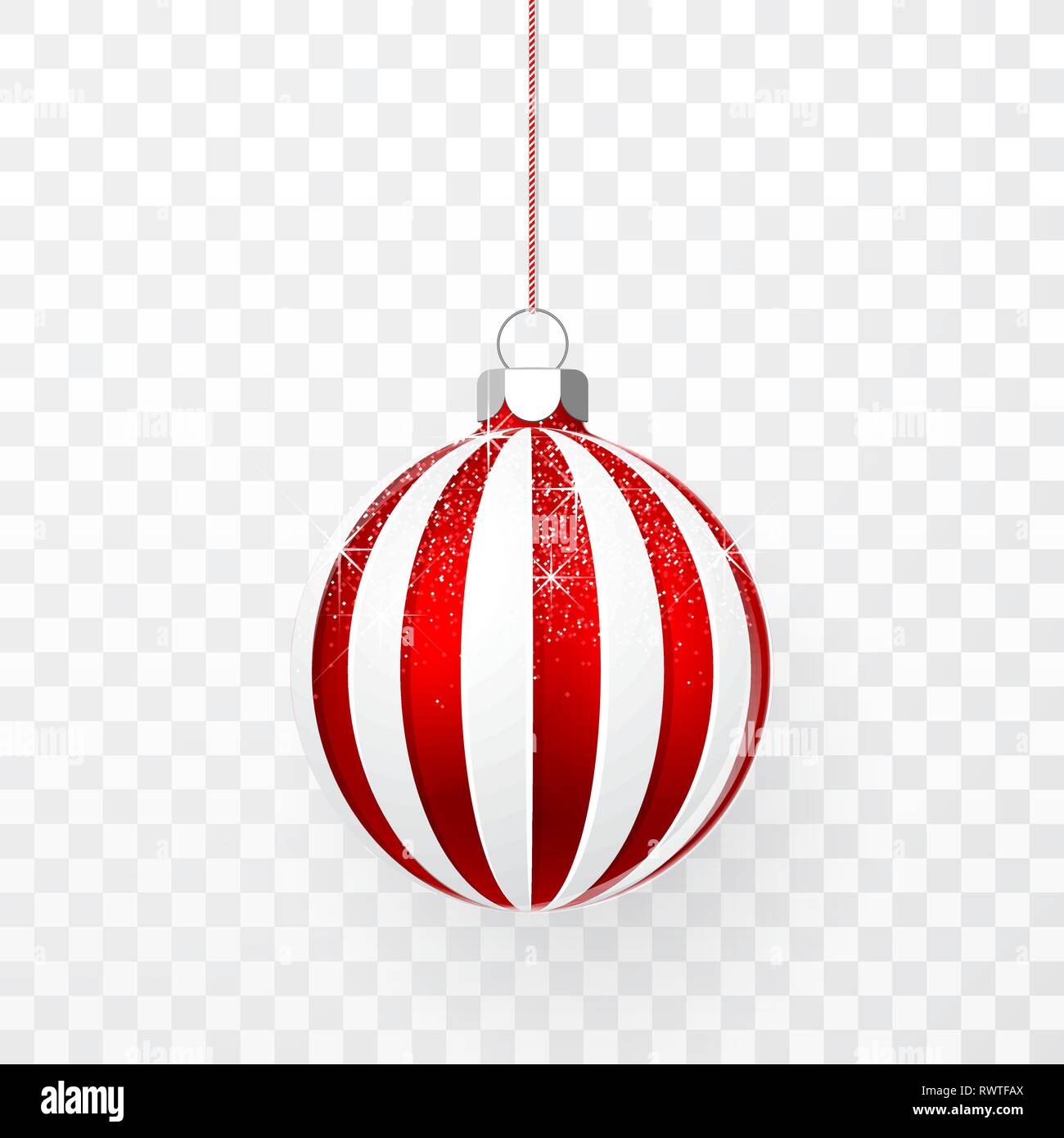 Red Christmas ball with snow effect. Xmas glass ball on transparent ...