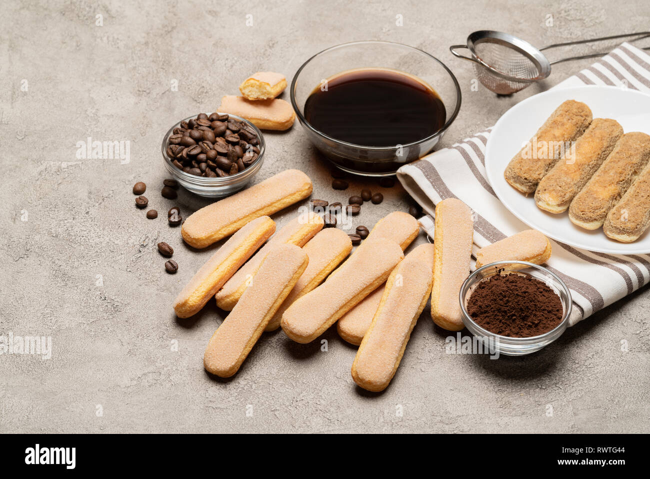 Tiramisu cake cooking Italian Savoiardi ladyfingers Biscuits and