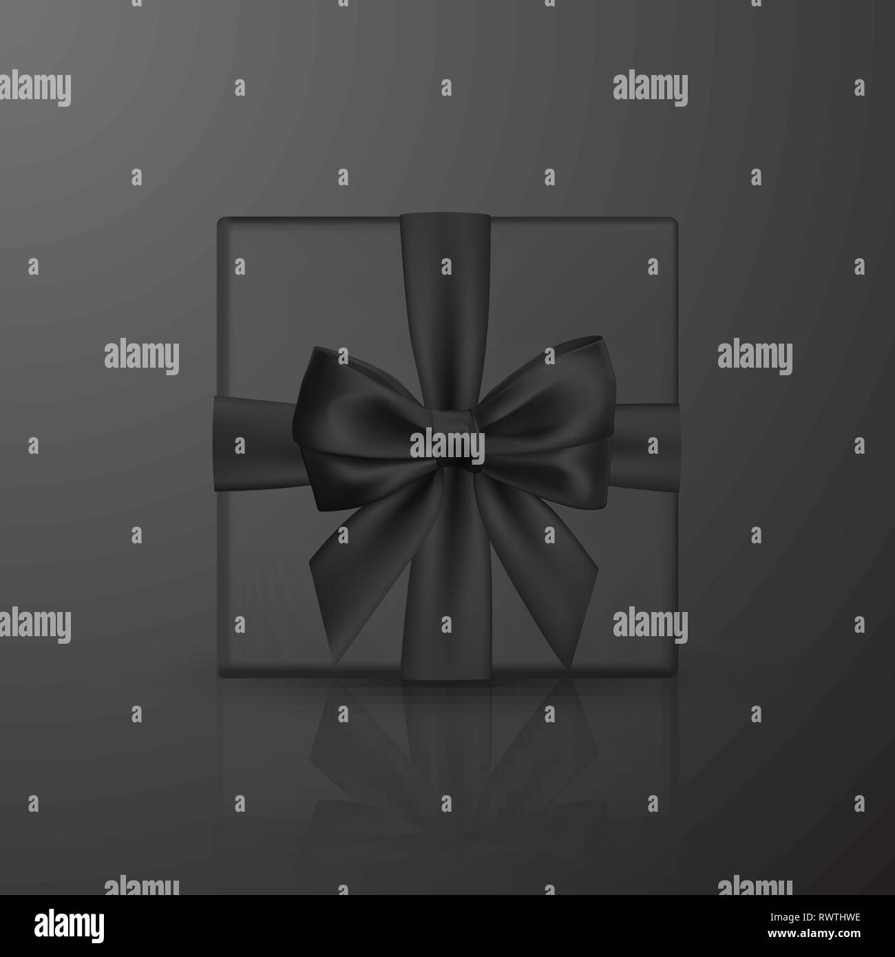 Realistic black gift box with black bow and ribbon. Element for ...