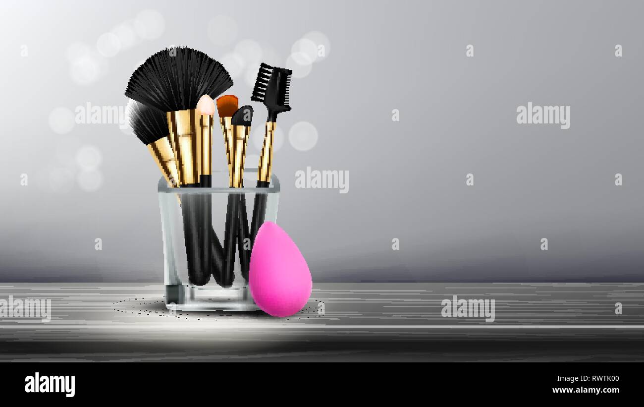 Makeup Brush Banner Vector Cosmetic Background Eye Beauty