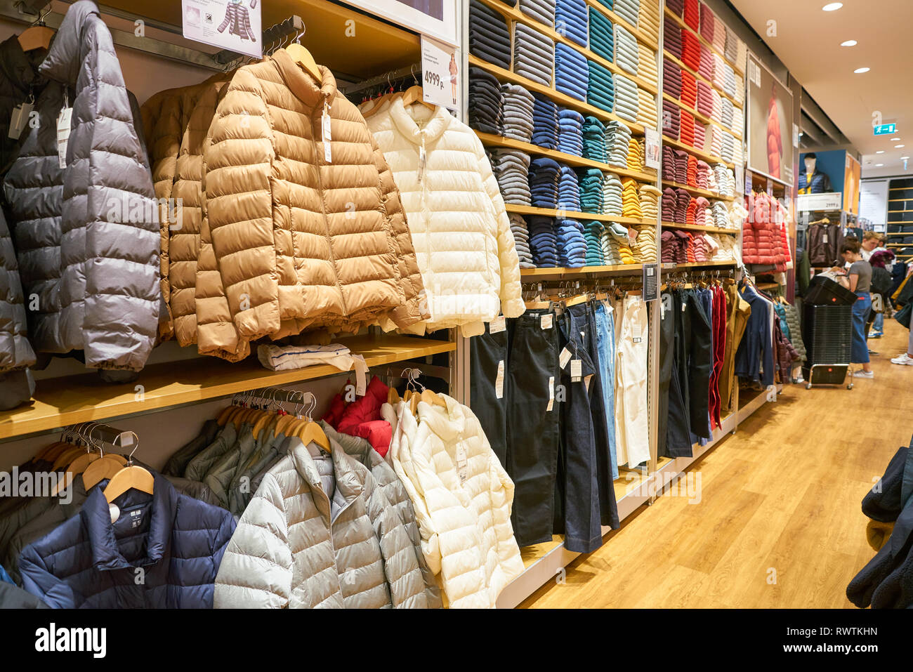 MOSCOW, RUSSIA - CIRCA SEPTEMBER, 2018: clothing on display at Uniqlo store  in Moscow. Uniqlo Co. Ltd is a Japanese casual wear designer, manufacturer  Stock Photo - Alamy