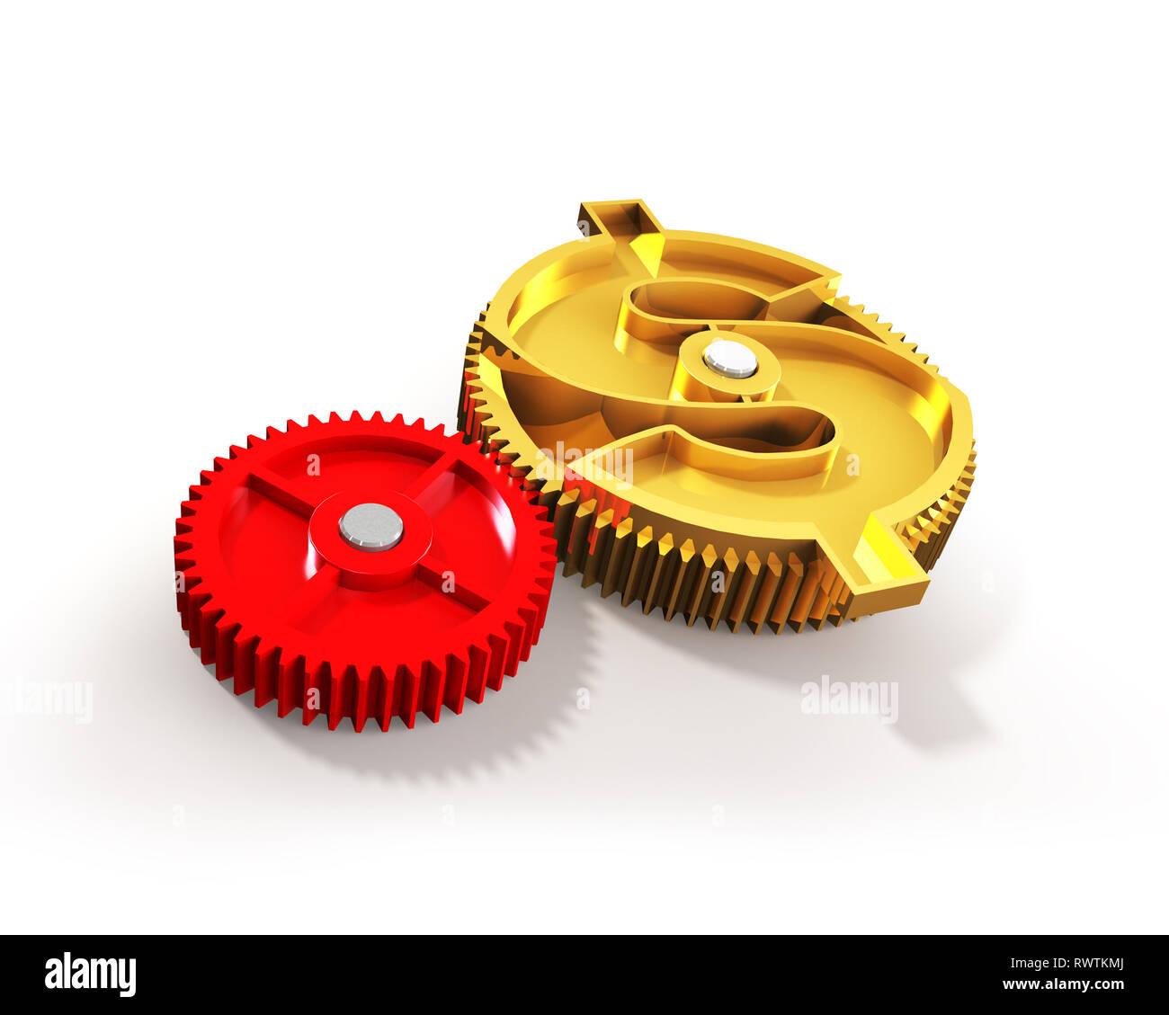 Golden gear in money shape, isolated on white, 3D illustration Stock ...