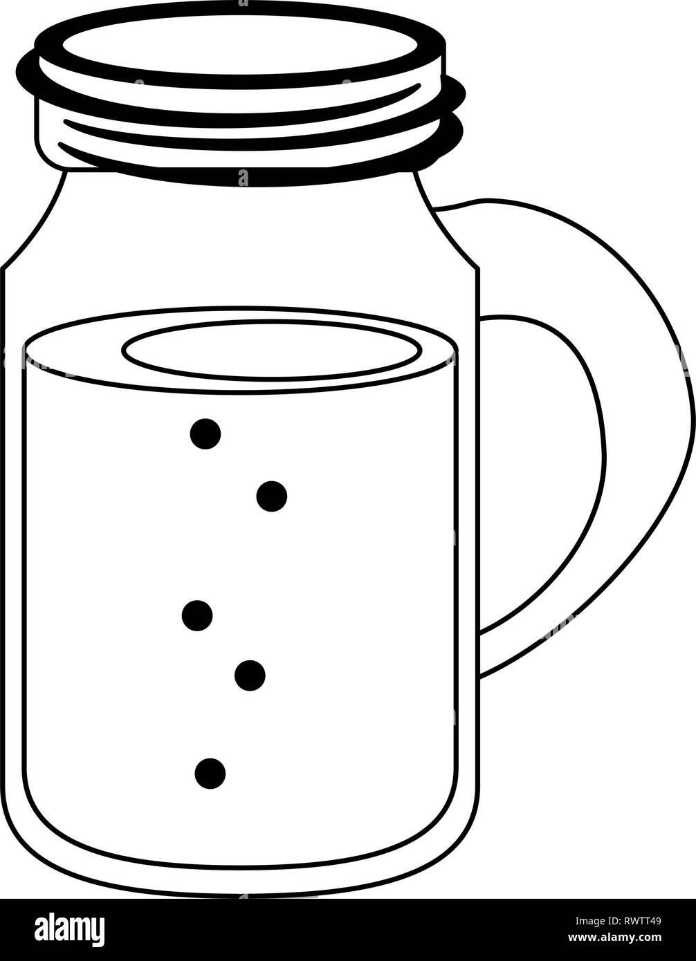 Mason jar juice cartoon isolated in black and white Stock Vector Image
