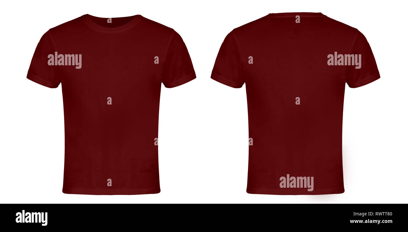 Red, Maroon Blank T-shirt Front and Back Stock Photo