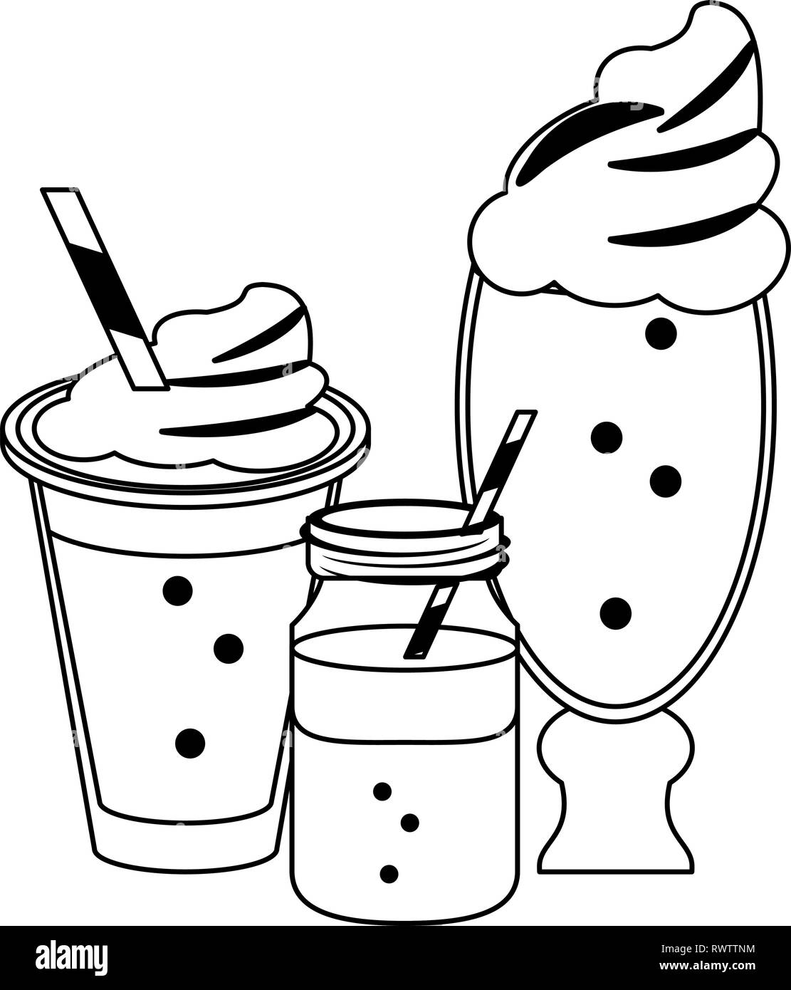Cold and delicious drinks in black and white Stock Vector Image & Art