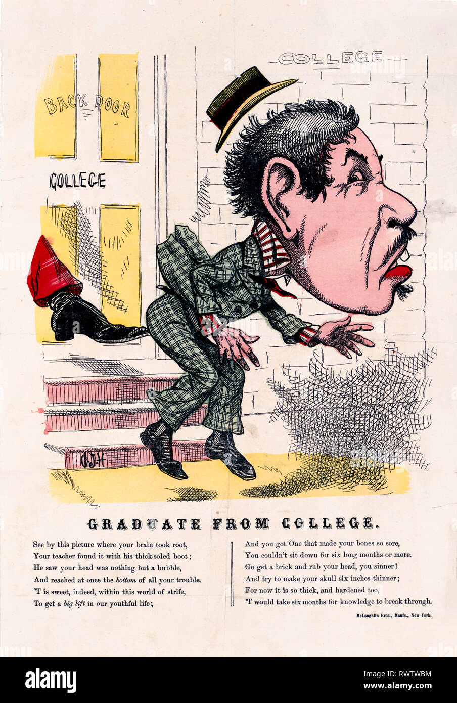 Print Shows A Dandy Getting Kicked In The Rear By A Foot At The