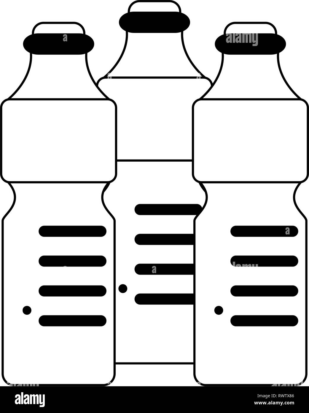 Water bottles isolated in black and white Stock Vector
