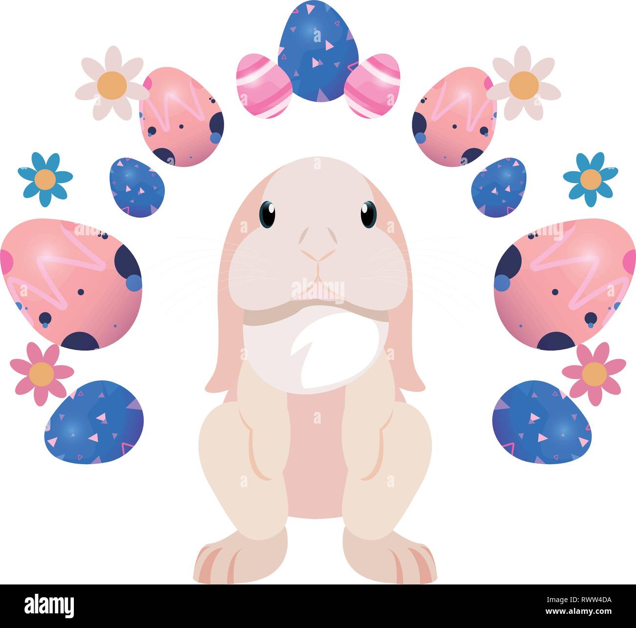 rabbit with decorative eggs happy easter card vector illustration Stock ...