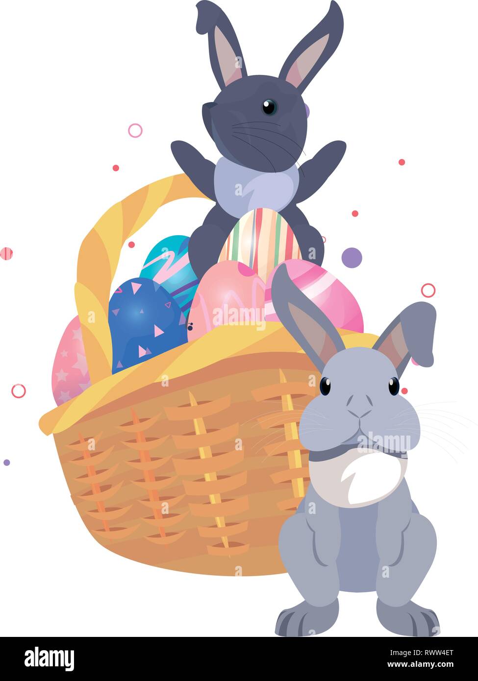 rabbit with basket and eggs happy easter vector illustration Stock ...