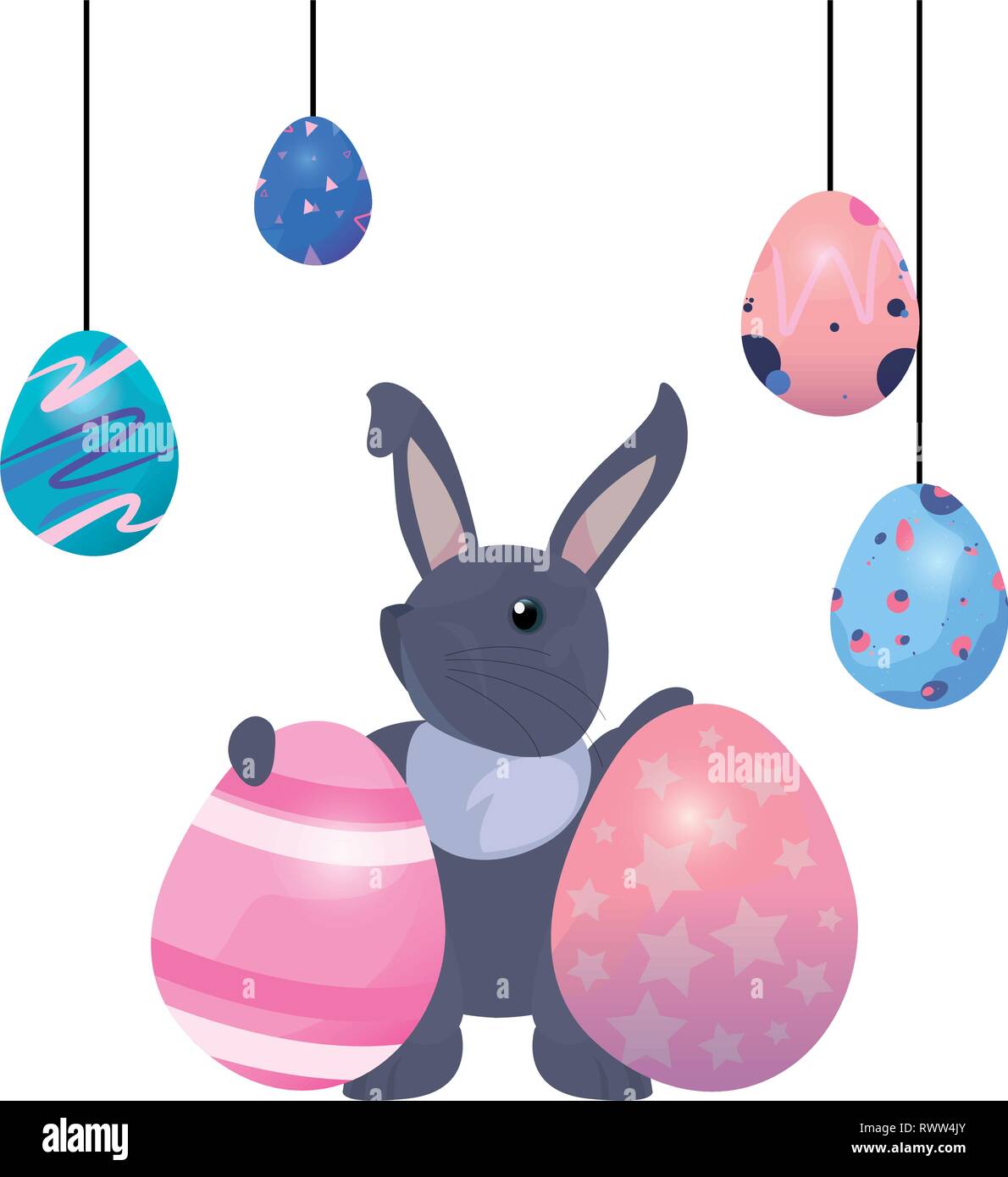 rabbit with decorative eggs happy easter card vector illustration Stock ...