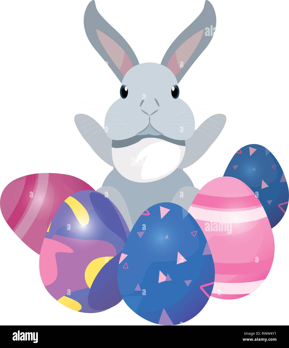 rabbit with decorative eggs happy easter card vector illustration Stock ...