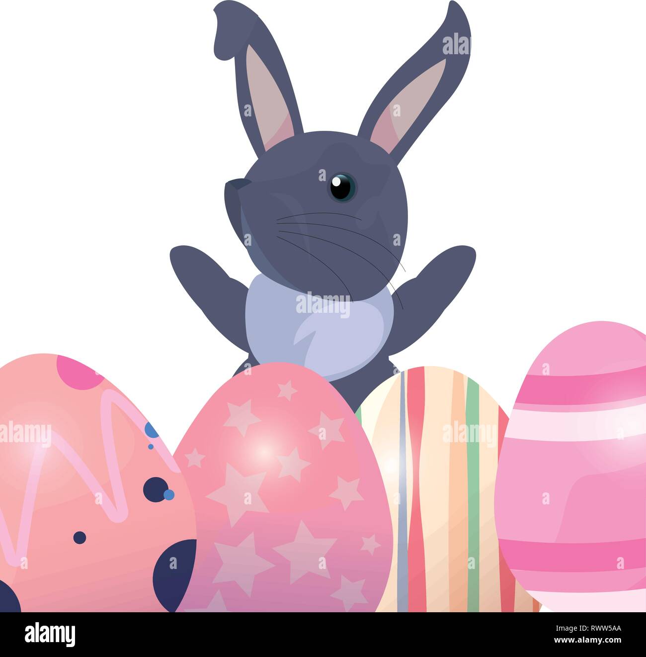 cute rabbit and decorative eggs easter vector illustration Stock Vector ...