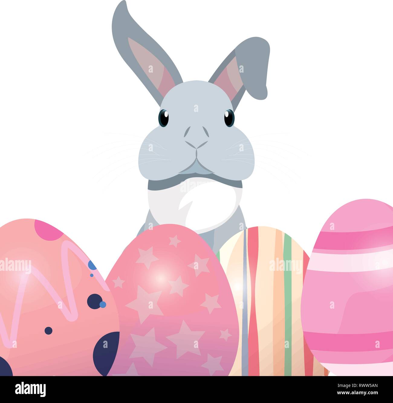 cute rabbit and decorative eggs easter vector illustration Stock Vector ...