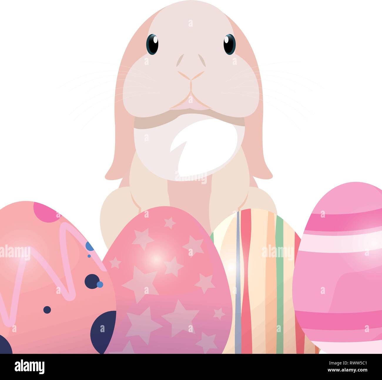 cute rabbit and decorative eggs easter vector illustration Stock Vector ...