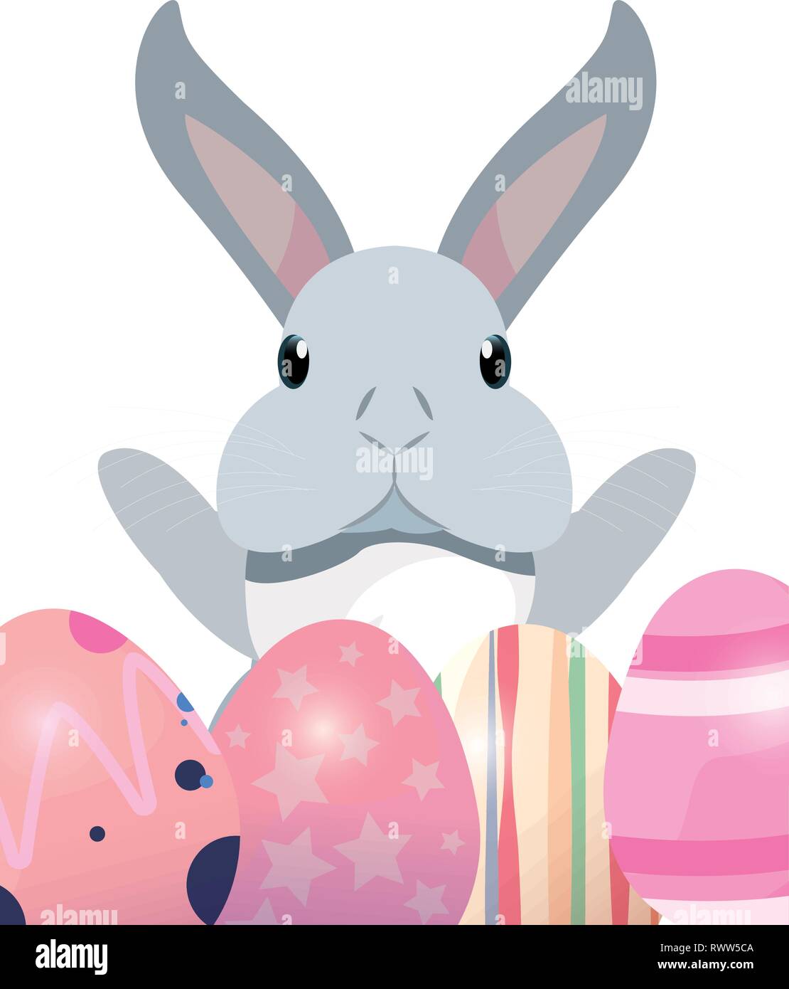 cute rabbit and decorative eggs easter vector illustration Stock Vector ...