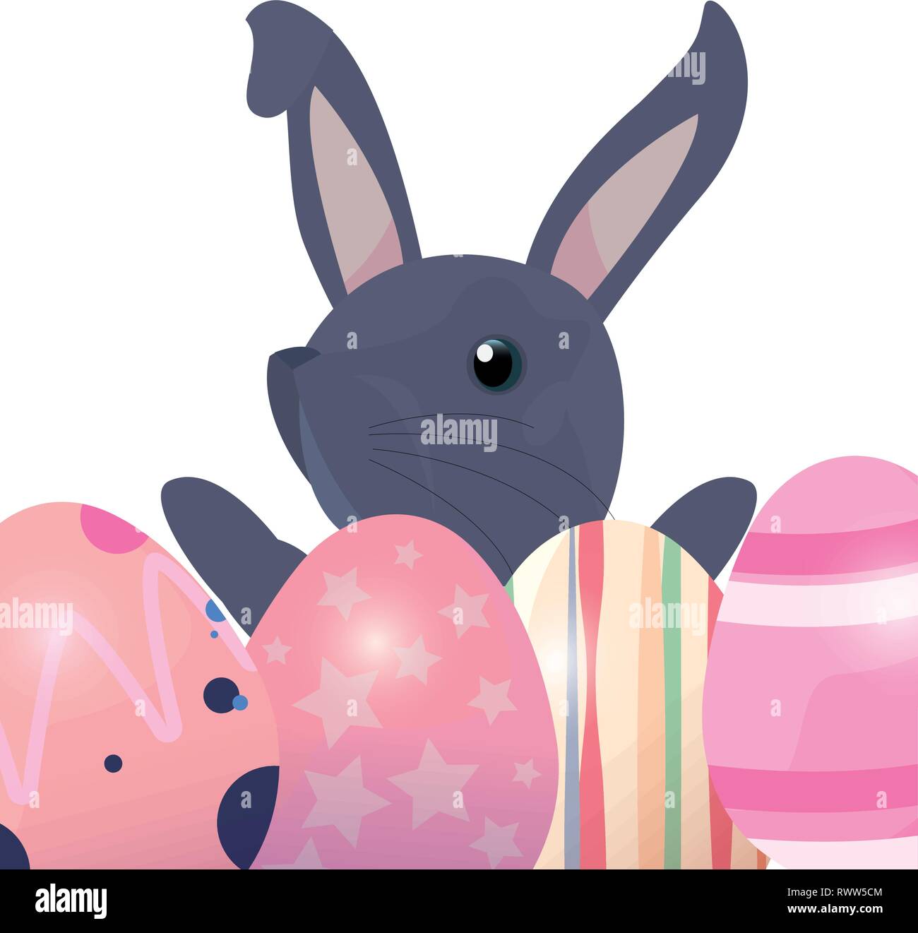 cute rabbit and decorative eggs easter vector illustration Stock Vector ...