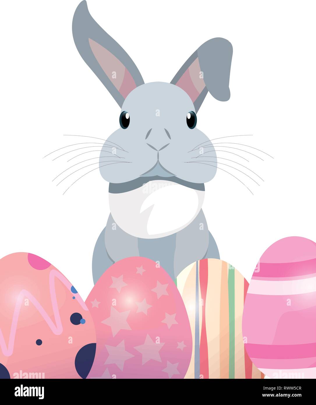 cute rabbit and decorative eggs easter vector illustration Stock Vector ...