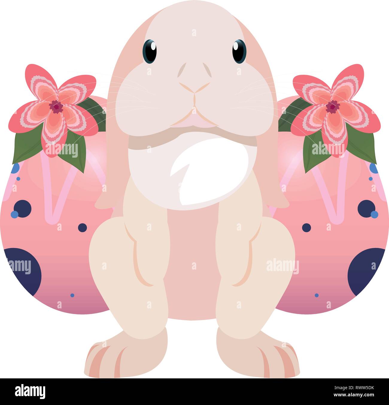 cute bunny and eggs painting flowers easter vector illustration Stock ...