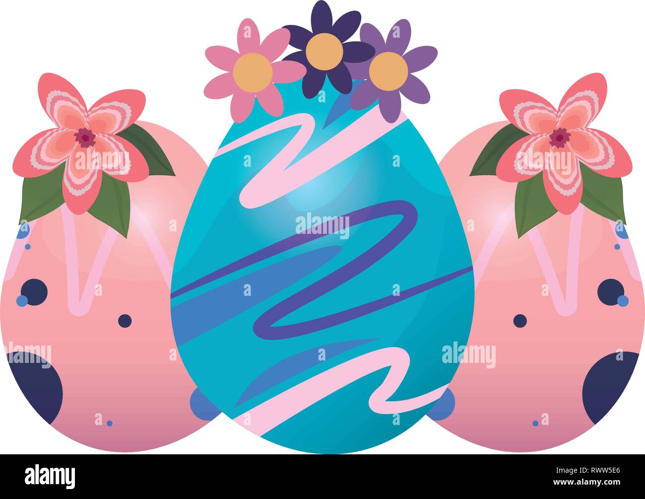eggs flowers decoration happy easter vector illustration Stock Vector ...