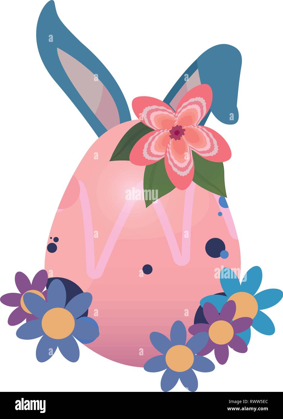 decorative egg with ears and flowers easter vector illustration Stock ...
