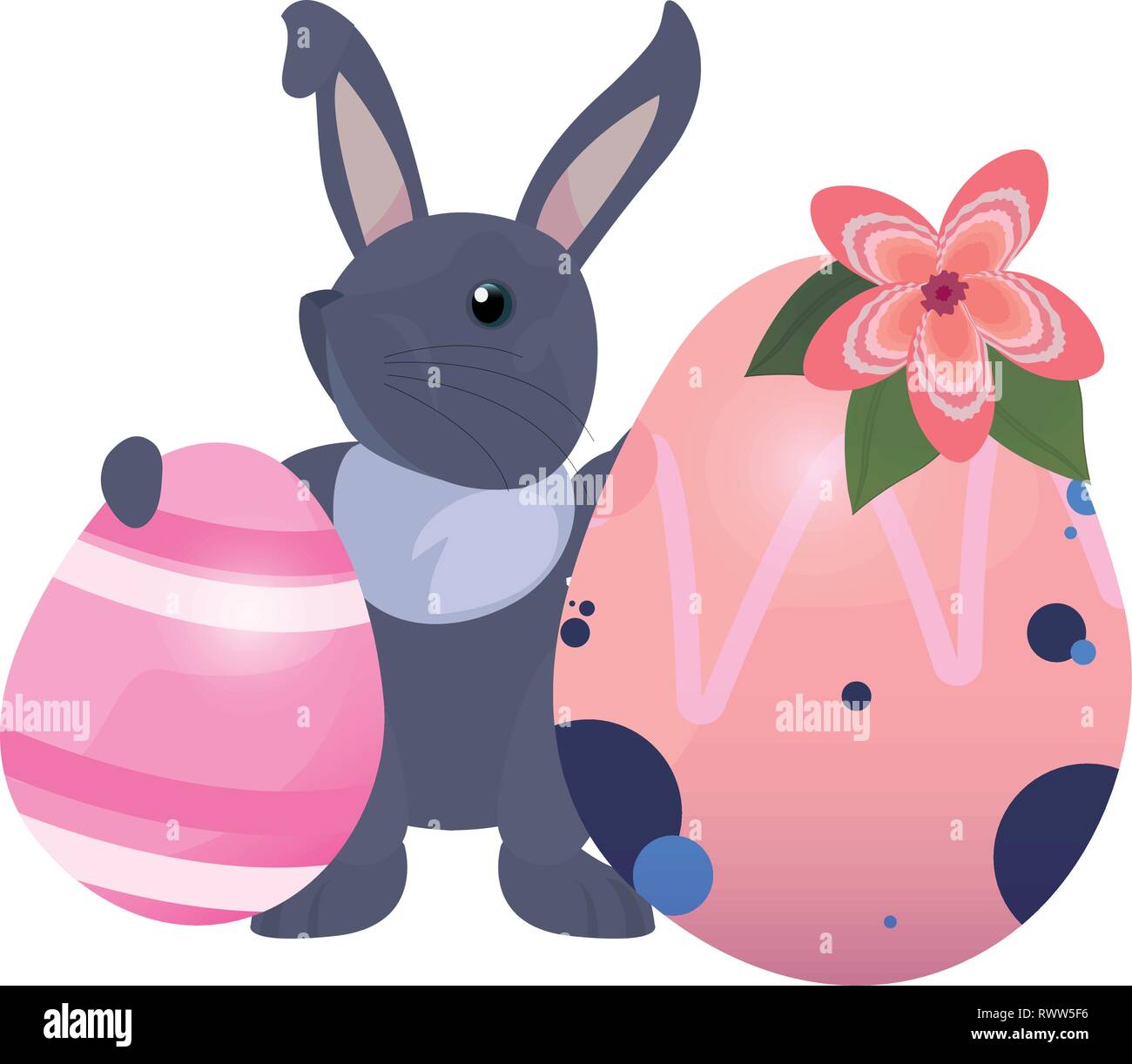 cute bunny and eggs painting flowers easter vector illustration Stock ...