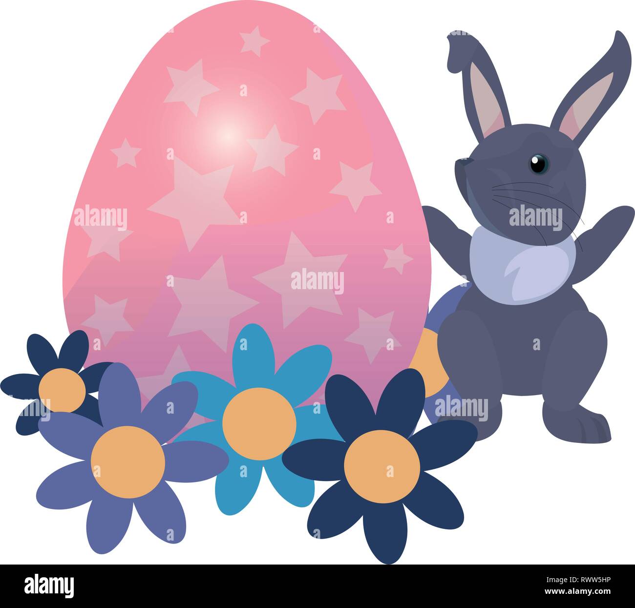 bunny egg flowers ornament happy easter vector illustration Stock ...