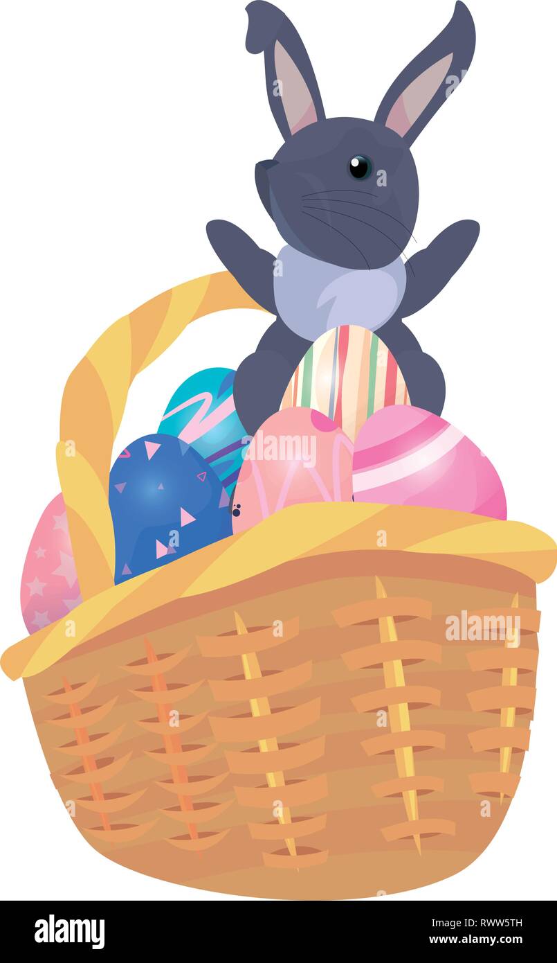 bunny basket filled eggs happy easter vector illustration Stock Vector ...