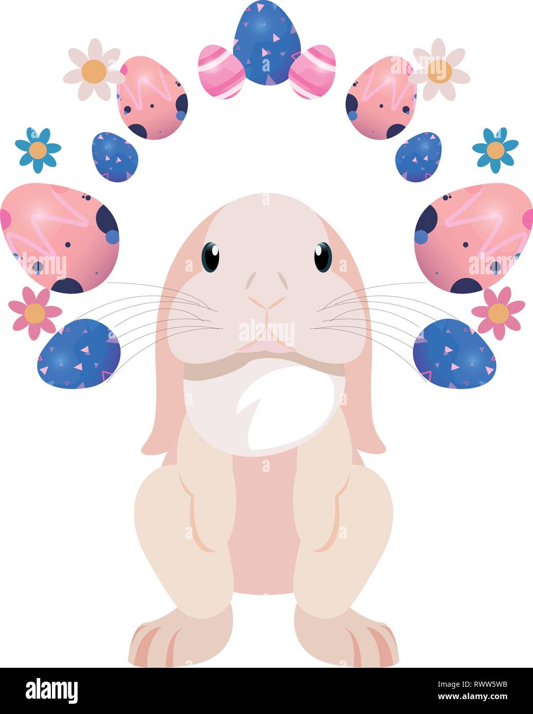 cute bunny and eggs painting flowers easter vector illustration Stock ...