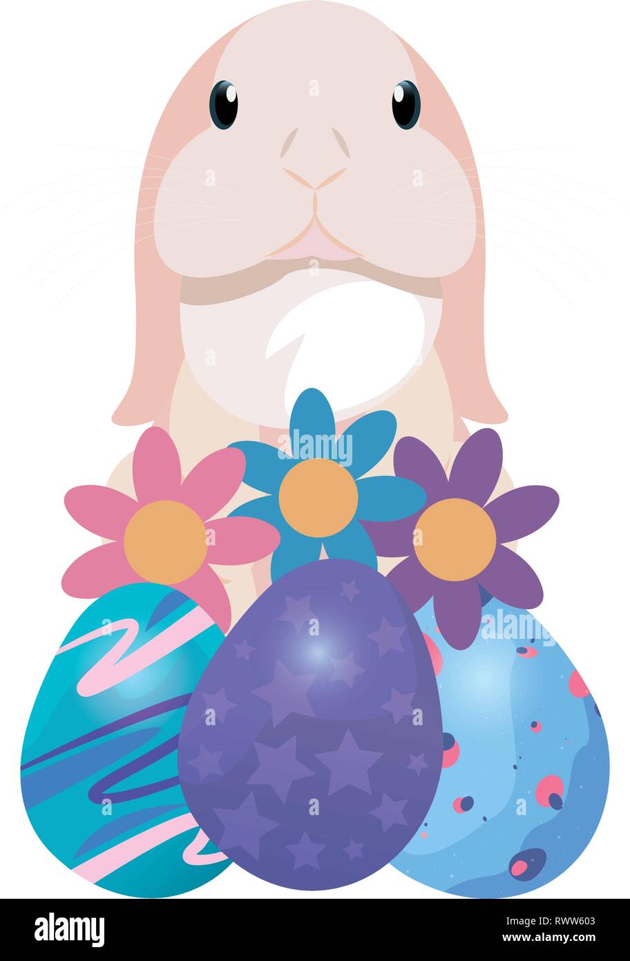 cute bunny and eggs painting flowers easter vector illustration Stock ...