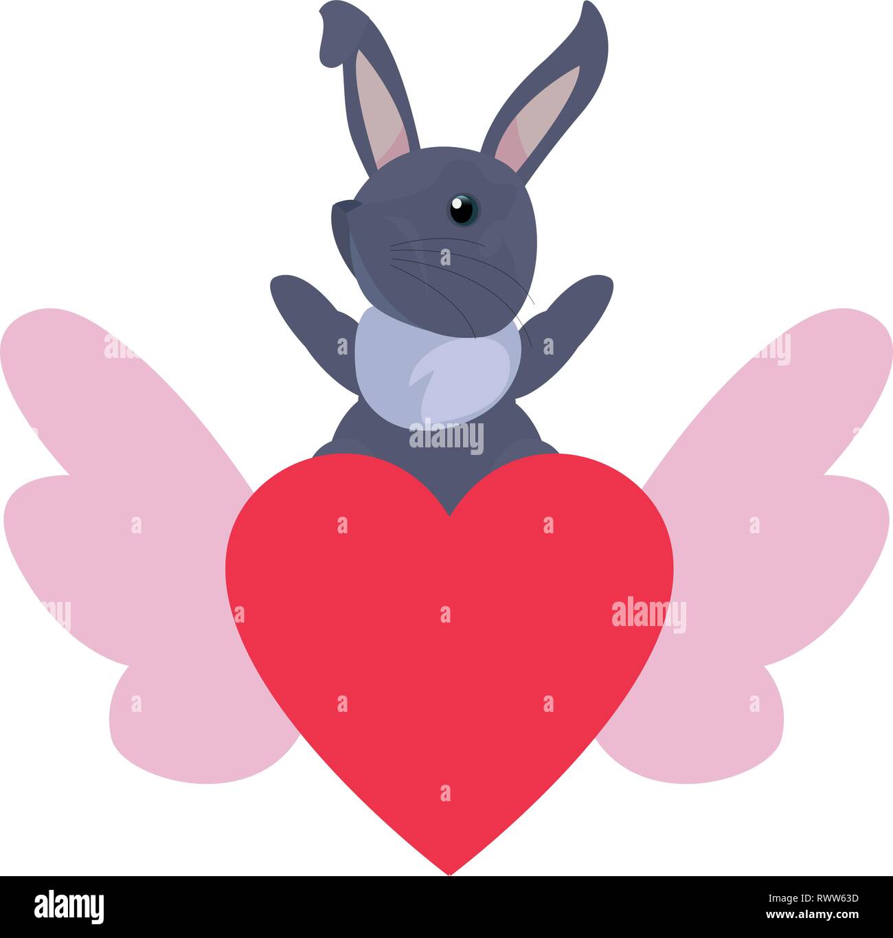cute rabbit heart with wings love cartoon vector illustration Stock