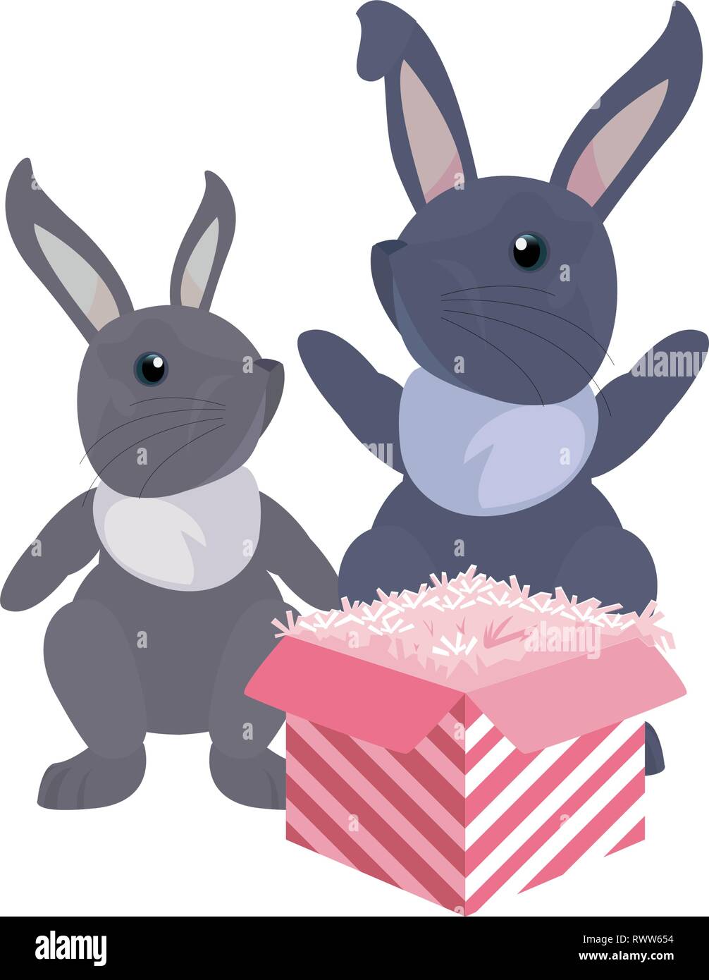 rabbits gift boxes happy easter vector illustration Stock Vector Image ...