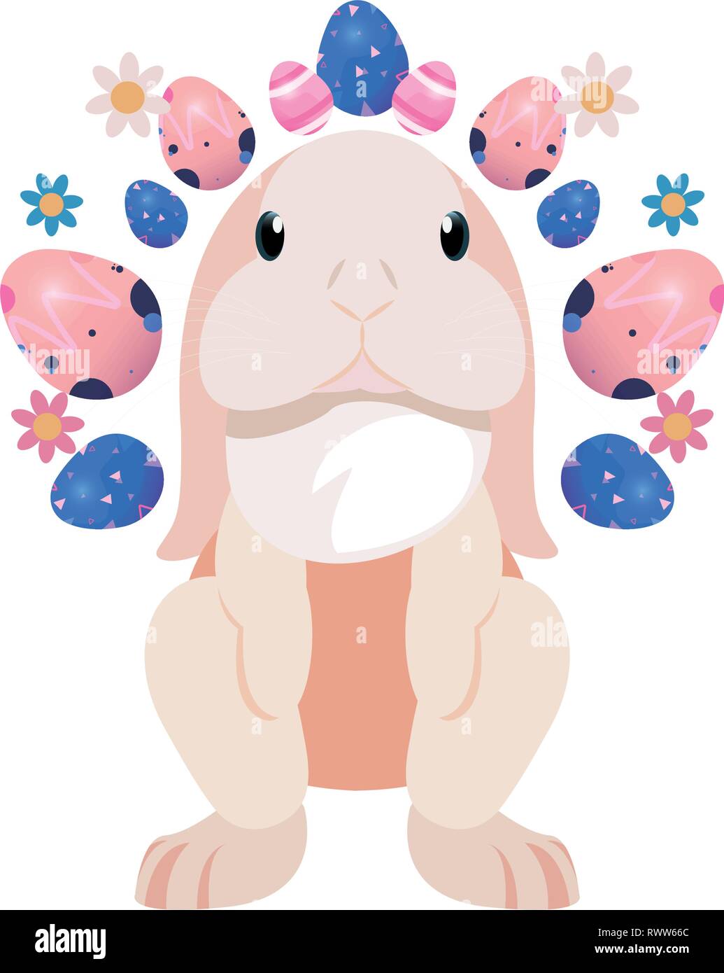 cute bunny and eggs painting flowers easter vector illustration Stock ...