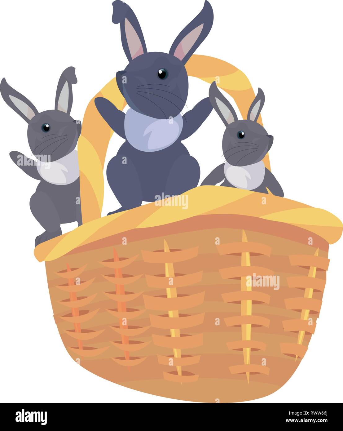 basket full of rabbits happy easter vector illustration Stock Vector ...