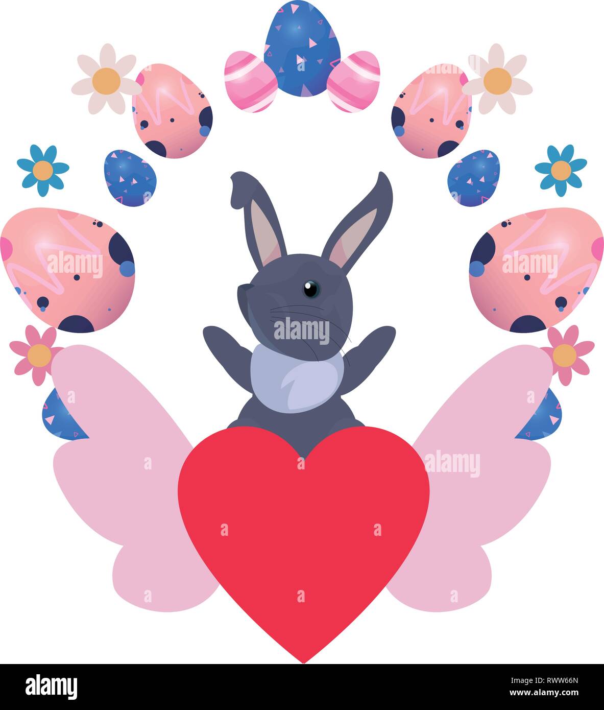 cute bunny and eggs painting flowers easter vector illustration Stock ...