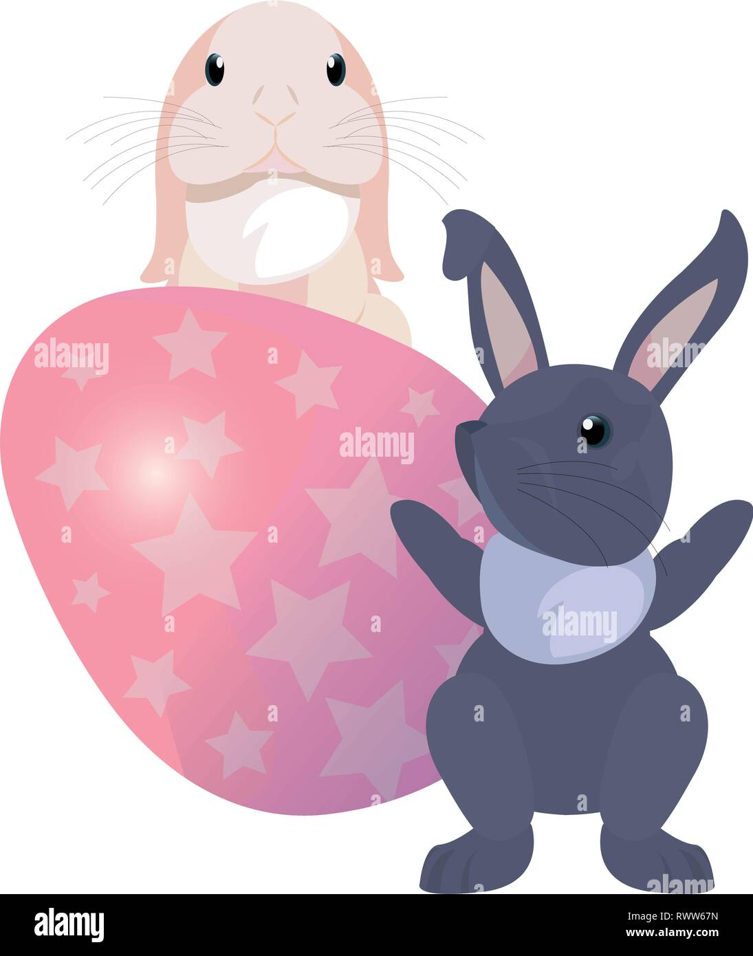 cute rabbits and decorative egg easter vector illustration Stock Vector ...