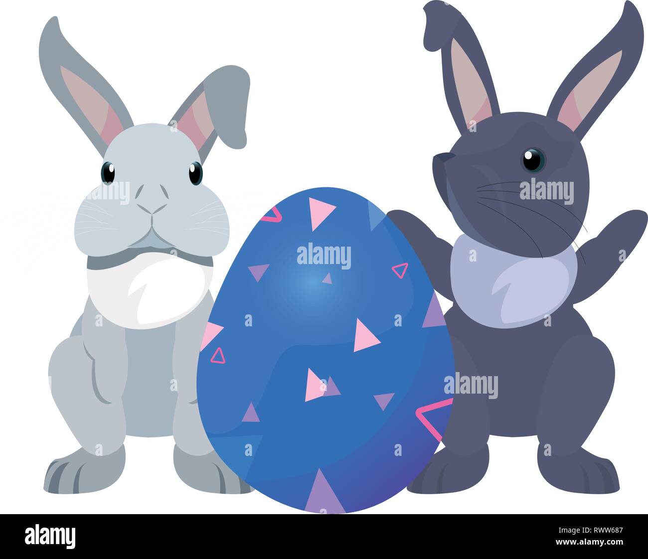 cute rabbits and decorative egg easter vector illustration Stock Vector ...