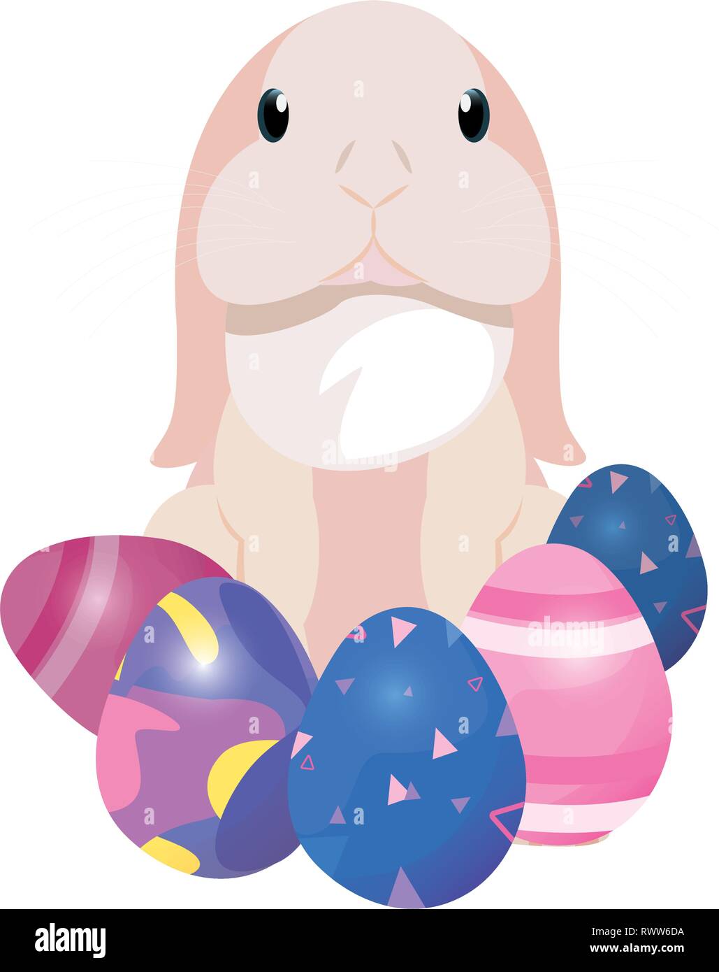 cute rabbit and decorative eggs easter vector illustration Stock Vector ...