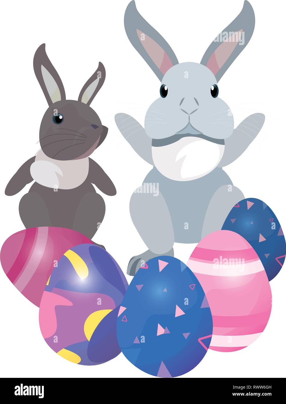 cute rabbits and decorative eggs easter vector illustration Stock ...