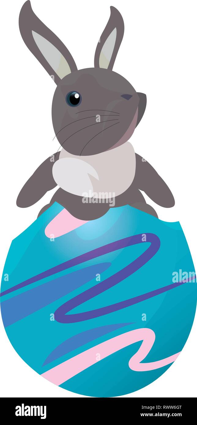 cute rabbit and egg shell easter vector illustration vector ...