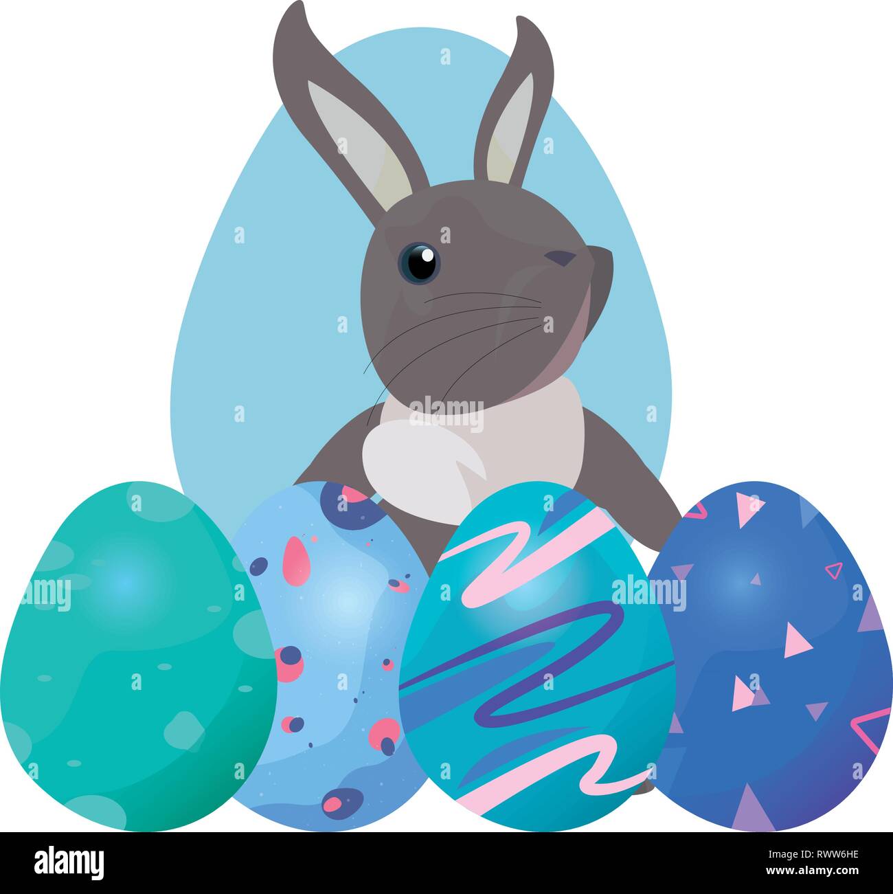 cute rabbit and decorative eggs easter vector illustration vector ...