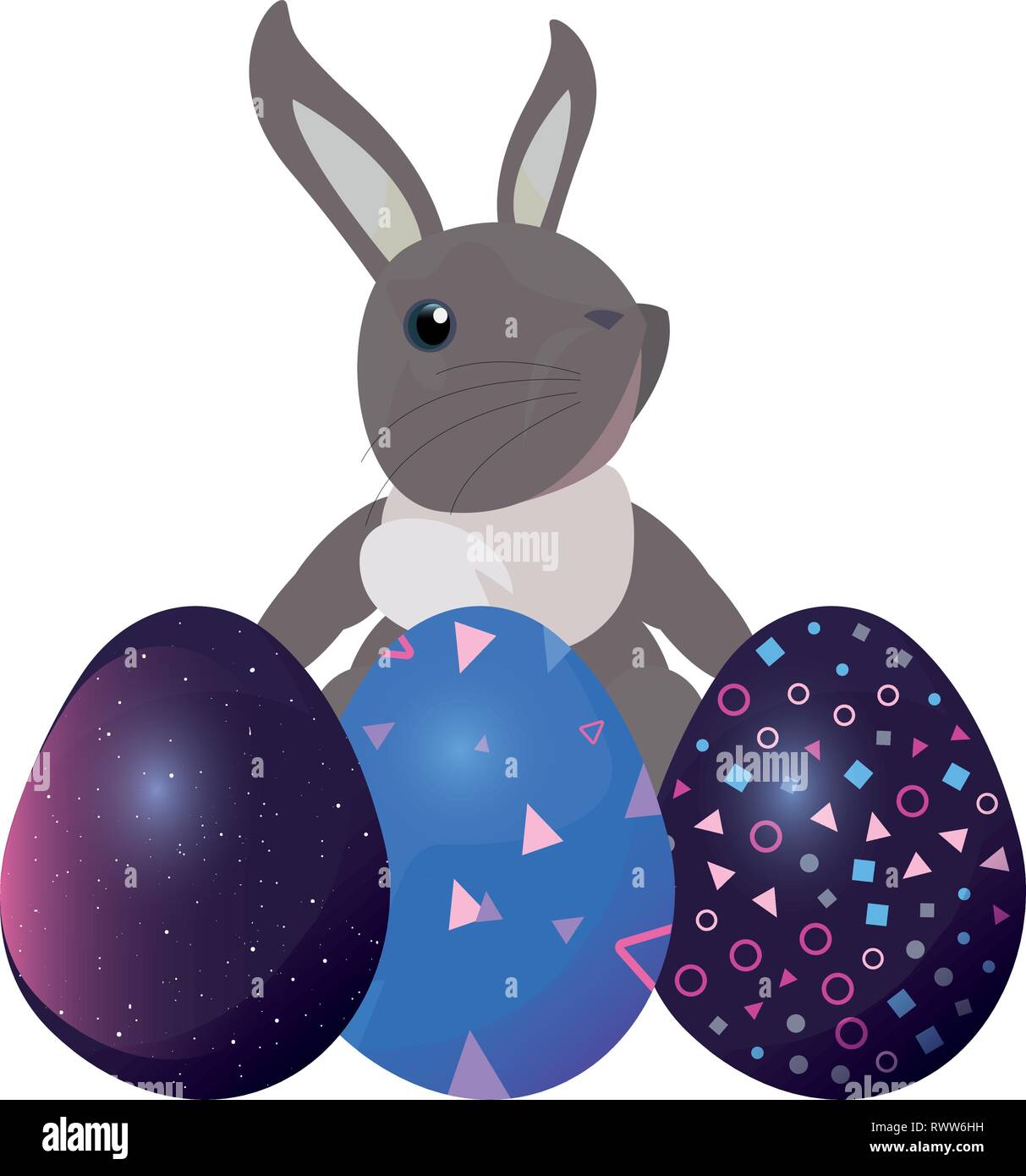 cute rabbit and decorative eggs easter vector illustration vector ...