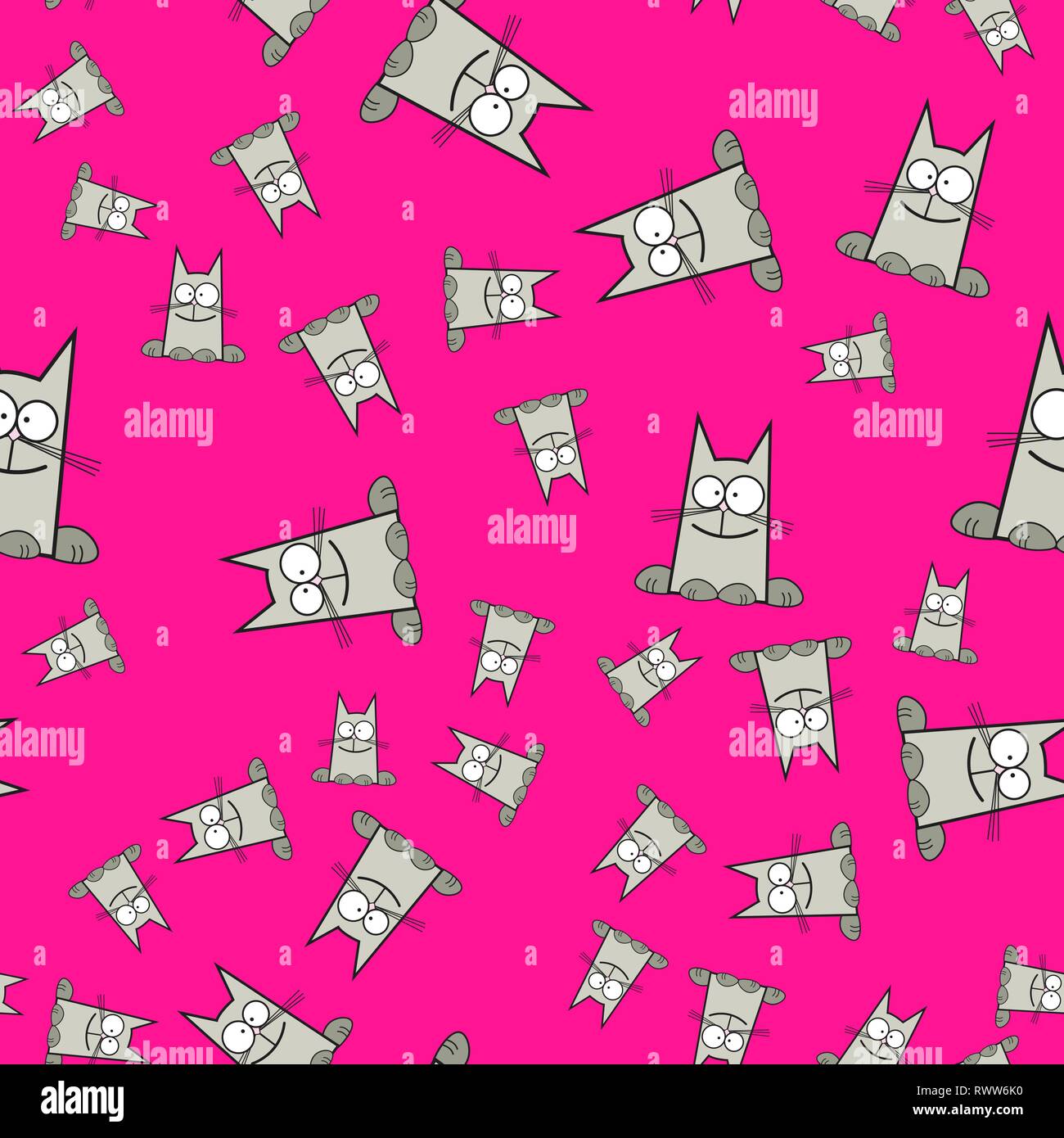 Seamless pattern of cats in cartoon style. On color background, vector ...